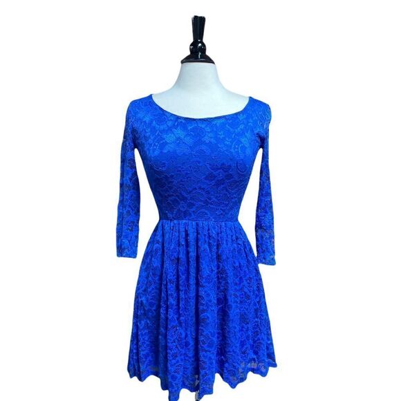 Arden B. Royal Blue 3/4 Sleeve Lace Dress - Picture 1 of 5